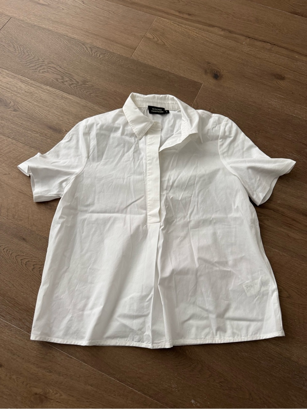 White Short-Sleeve Collared Tunic Top